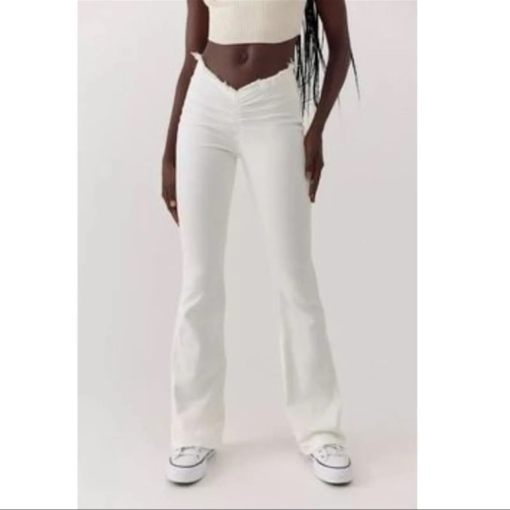 BDG Women's V-Dip Front White Flare Jeans